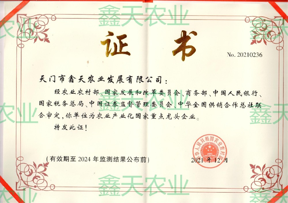 国家级龙头企业证书（2021）